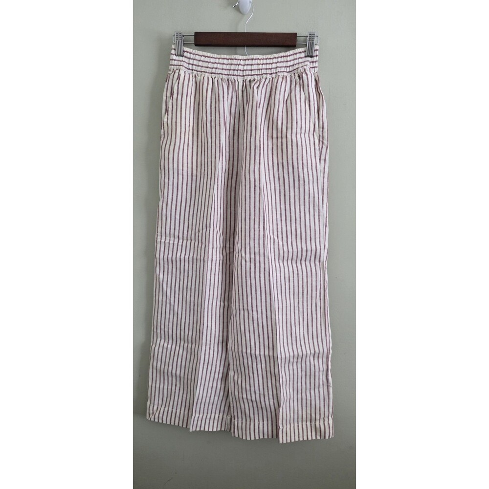 Artisan NY Women Size S 100% Linen Pants Red White Elastic Waistband Pockets